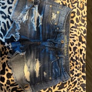 American Eagle Outfitters Distressed Dark Blue Jean Shorts